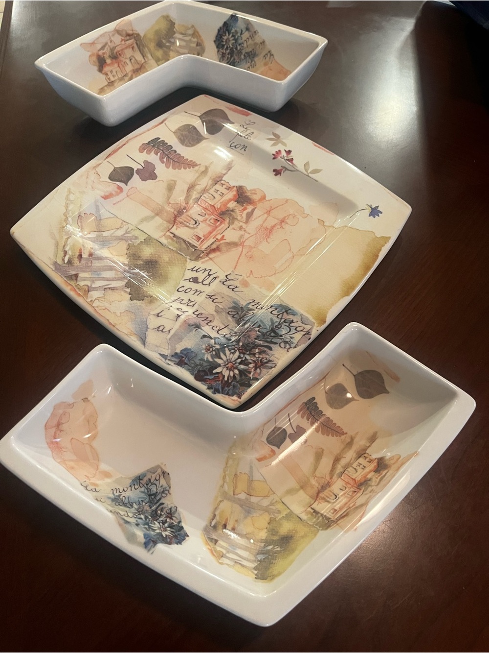 Decorative Ceramic Serving Bowls with Pastel Collage Design